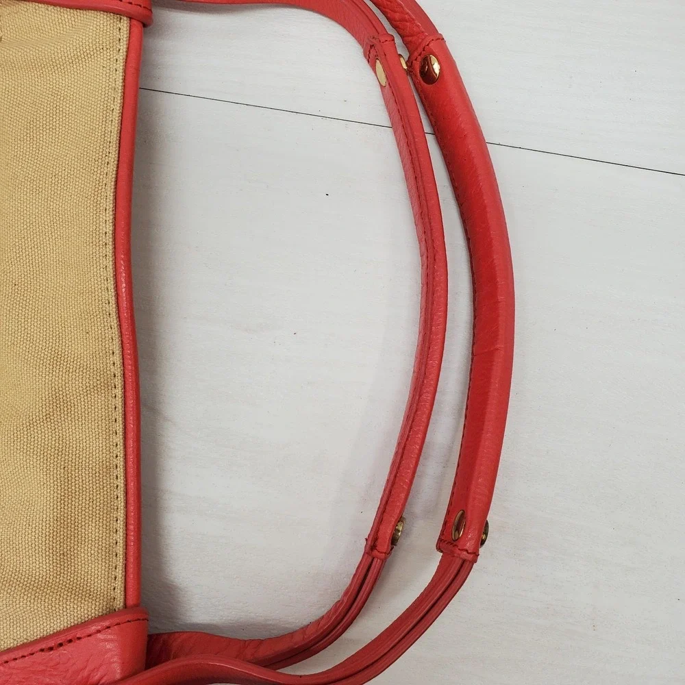 Boulevard Sunday Tote Shopper Carry All Tan Canvas Red Leather Large REDS